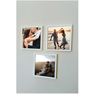 Yapışkanlı 20x20 Cm Full Fotoğraflı Sök Tak Çerçeve 3'lü Kare Çerçeveler-17,5x17,5 Cm Fotoğraf! K Beyaz