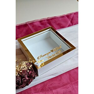 25x25 Cm Beyaz-goldledli Derin Anı Çerçevesi-6 Cm Derinlikli Anı Çerçevesi Gül Kutusu