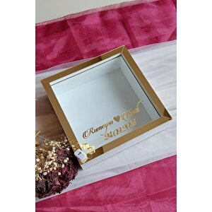 25x25 Cm Beyaz-goldledli Derin Anı Çerçevesi-6 Cm Derinlikli Anı Çerçevesi Gül Kutusu