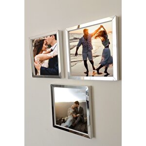 Yapışkanlı 20x20 Cm Full Fotoğraflı Sök Tak Çerçeve 3'lü Kare Çerçeveler-17,5x17,5 Cm Fotoğraf! Beyaz-gümüş
