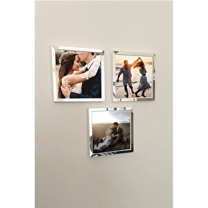 Yapışkanlı 20x20 Cm Full Fotoğraflı Sök Tak Çerçeve 3'lü Kare Çerçeveler-17,5x17,5 Cm Fotoğraf! Beyaz-gümüş
