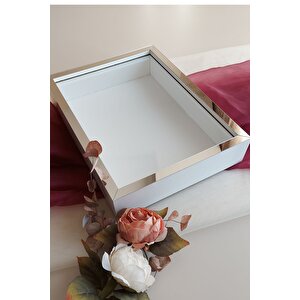 30x40 Cm Derin Beyaz- Gümüş Özel Gün Çiçekleri Için Anı Çerçevesi! Gül Çerçeve Kutusu!