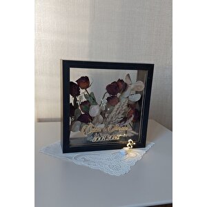 Ledli İsimli 25x25 Cm Çift Yönlü Derin Gül Çerçevesi! Gelin Buketi Çerçevesi! Siyah