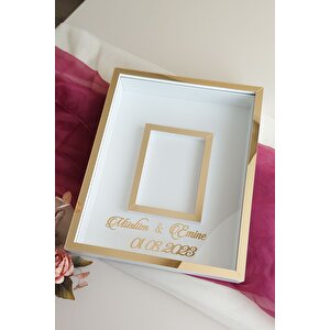 40x50 Cm Yeni Trend 8 Cm Derinliğinde Beyaz-gold Fotoğraf Bölümlü Isimli Ledsiz Çerçeve! Gül Kutusu