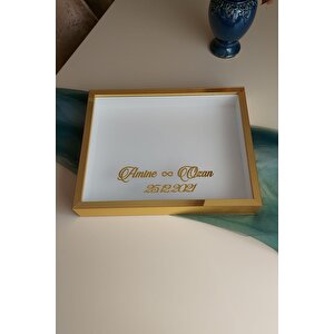 40x50 Cm Gold Pleksi Kaplı Yatay Derin Gül Anı Çerçevesi! Gül Kutusu