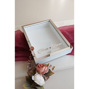 30x40 Cm 7 Cm Derin Beyaz-gümüş Gül Anı Çerçevesi! Gül Kutusu-hkm Ticaret