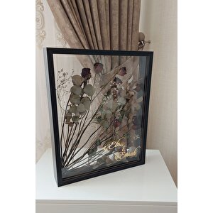 İsimli 40x50 Cm Çift Yönlü Derin Gül Çerçevesi! Gelin Buketi Çerçevesi! Siyah