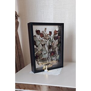 Ledli Isimli 30x40 Cm Siyah Çift Yönlü Anı Çerçevesi! Gül Kutusu Şeffaf Gül Kutusu! Siyah