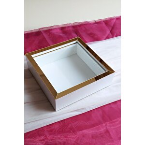 25x25 Cm Beyaz-gold Derin Anı Çerçevesi-6 Cm Derinlikli Anı Çerçevesi Gül Kutusu! Hkm Ticaret