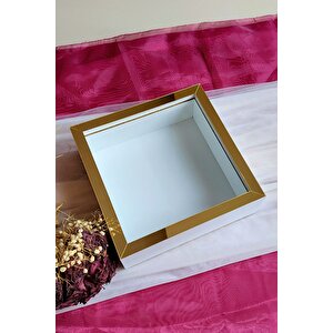 25x25 Cm Beyaz-gold Derin Anı Çerçevesi-6 Cm Derinlikli Anı Çerçevesi Gül Kutusu! Hkm Ticaret