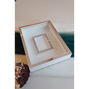 30x40 Cm Beyaz-gümüş Fotoğraf Bölümlü Gül Saklama Anı Çerçevesi-6 Cm Anı Çerçevesi Gül Kutusu
