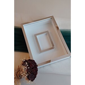 30x40 Cm Beyaz-gümüş Fotoğraf Bölümlü Gül Saklama Anı Çerçevesi-6 Cm Anı Çerçevesi Gül Kutusu