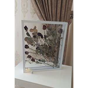 Ledli 40x50 Cm Çift Yönlü Derin Gül Çerçevesi! Gelin Buketi Çerçevesi! Beyaz