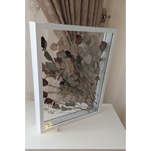 Ledli 40x50 Cm Çift Yönlü Derin Gül Çerçevesi! Gelin Buketi Çerçevesi! Beyaz