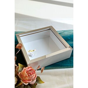 25x25 Cm Ledli Beyaz-gümüş Isimsiz Derin Gül Çerçevesi! Gül Kutusu! Hkmticaret