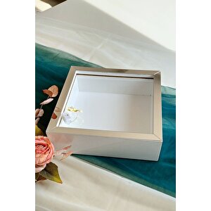 25x25 Cm Ledli Beyaz-gümüş Isimsiz Derin Gül Çerçevesi! Gül Kutusu! Hkmticaret