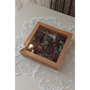 20x20x5 Cm Ledli Anı Çerçevesi! Yeni Moda Çiçek Anı Çerçevesi! Bambu