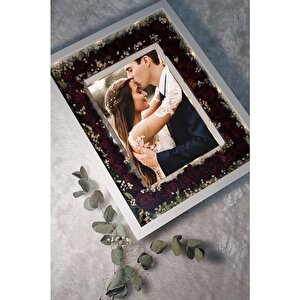 30x40 Cm Ledli Yeni Model Anı Çerçevesi- Özel Gün Çiçekleri Gül Tablosu! Beyaz