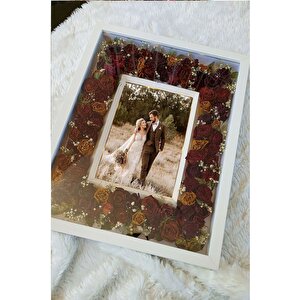 30x40 Cm Ledli Yeni Model Anı Çerçevesi- Özel Gün Çiçekleri Gül Tablosu! Beyaz