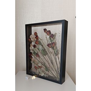 Ledli 40x50 Cm Çift Yönlü Derin Gül Çerçevesi! Gelin Buketi Çerçevesi! Siyah