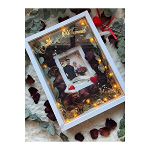 30x40 Cm Ledli Fotoğraf Bölümlü Tasarım Gül Kutusu Anı Çerçevesi! Ayna Çerçeve! Beyaz