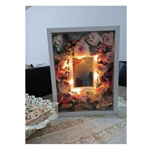 30x40 Cm Ledli Fotoğraf Bölümlü Tasarım Gül Kutusu Anı Çerçevesi! Ayna Çerçeve! Beyaz