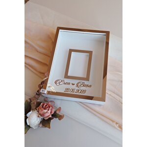 30x40 Cm Ledli Beyaz-bronz Fotoğraf Bölümlü Tasarım Gül Kutusu Anı Çerçevesi! Ayna Çerçeve!