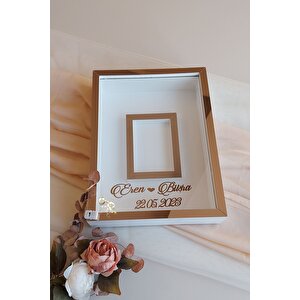 30x40 Cm Ledli Beyaz-bronz Fotoğraf Bölümlü Tasarım Gül Kutusu Anı Çerçevesi! Ayna Çerçeve!