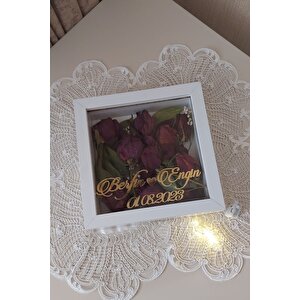20x20x5 Cm Ledli İsimli Anı Çerçevesi! Yeni Moda Çiçek Anı Çerçevesi! Beyaz
