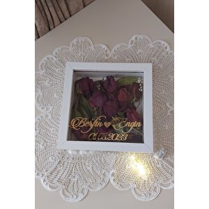 20x20x5 Cm Ledli İsimli Anı Çerçevesi! Yeni Moda Çiçek Anı Çerçevesi! Beyaz