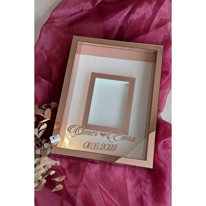 30x40 Cm Rosegold Lüx Tasarım Ledli Fotoğraf Bölümlü Gül Kutusu Anı Çerçevesi! Ayna Çerçeve! Yarıfull Rose