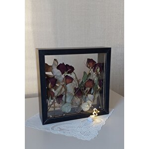Ledli 25x25 Cm Çift Yönlü Derin Gül Çerçevesi! Gelin Buketi Çerçevesi! Siyah