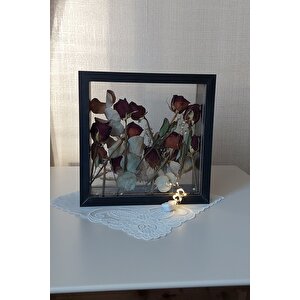 Ledli 25x25 Cm Çift Yönlü Derin Gül Çerçevesi! Gelin Buketi Çerçevesi! Siyah