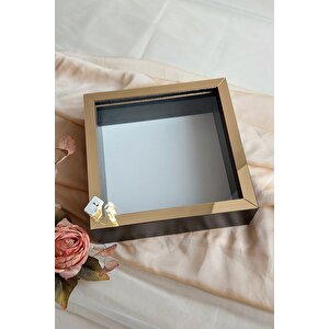 25x25 Cm Siyah-gold Ledli Isimsiz Derin Gül Çerçevesi! Gül Kutusu! Hkmticaret