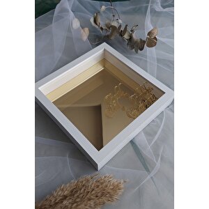 25x25 Cm Verda Anı Gold Zeminli Isimli Çerçevesi-7 Cm Derinlikli Anı Çerçevesi Gül Kutusu