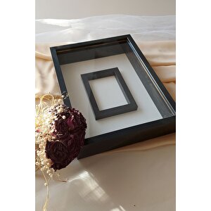 30x40 Cm Fotoğraf Bölümlü Gül Saklama Anı Çerçevesi-6 Cm Anı Çerçevesi Gül Kutusu! Siyah