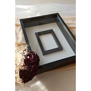 30x40 Cm Fotoğraf Bölümlü Gül Saklama Anı Çerçevesi-6 Cm Anı Çerçevesi Gül Kutusu! Siyah