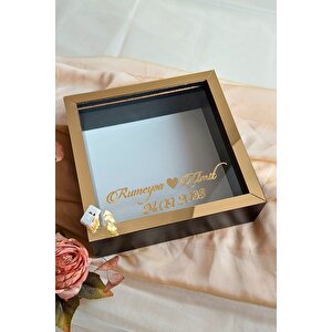 25x25 Cm Siyah-gold Ledli Derin Anı Çerçevesi-6 Cm Derinlikli Anı Çerçevesi Gül Kutusu