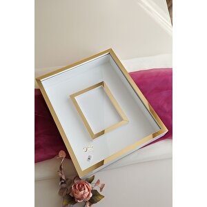 40x50 Cm Beyaz- Gold Gül Anı Çerçevesi! Fotoğraf Bölümlü Ledsiz Çerçeve! Gül Anı Çerçevesi