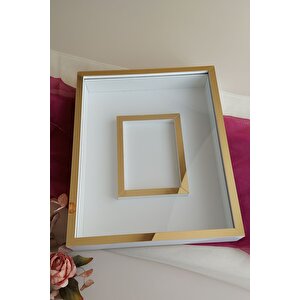 40x50 Cm Beyaz- Gold Gül Anı Çerçevesi! Fotoğraf Bölümlü Ledsiz Çerçeve! Gül Anı Çerçevesi