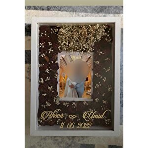 30x40 Cm Beyaz Gül Anı Çerçevesi! Fotoğraf Bölümlü Çerçeve! Gül Anı Çerçevesi-ledsiz