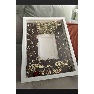 30x40 Cm Beyaz Gül Anı Çerçevesi! Fotoğraf Bölümlü Çerçeve! Gül Anı Çerçevesi-ledsiz