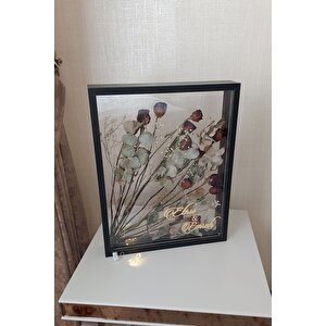 Ledli İsimli 40x50 Cm Çift Yönlü Derin Gül Çerçevesi! Gelin Buketi Çerçevesi!