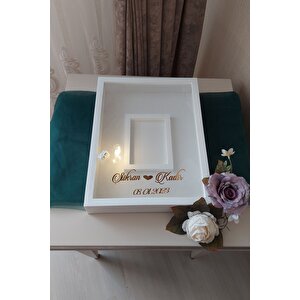 30x40 Cm Ledli Ve İsimli Fotoğraf Bölümlü Tasarım Gül Kutusu Anı Çerçevesi! Ayna Çerçeve! Beyaz-kare