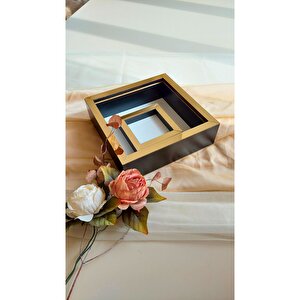 25x25 Cm Fotoğraf Bölümlü Siyah Yarı Gold Kaplı Verda Anı Çerçevesi-6 Cm Derinlikli Anı Çerçevesi