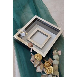 25x25 Ledli Siyah-gümüş Fotoğraf Bölümlü Çerçeve Gül Tasarımlarınız Için
