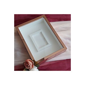 30x40 Cm Rosegold Fotoğraf Bölümlü Gül Saklama Anı Çerçevesi-6 Cm Anı Çerçevesi Gül Kutusu