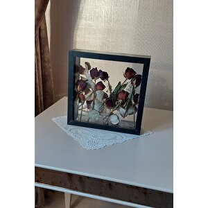25x25 Cm Çift Yönlü Derin Gül Çerçevesi! Gelin Buketi Çerçevesi! Siyah