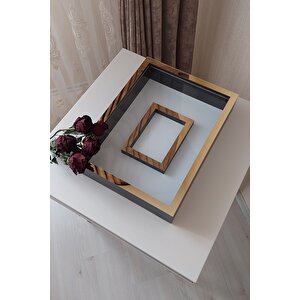 30x40 Cm Siyah-gold Fotoğraf Bölümlü Gül Saklama Anı Çerçevesi-6 Cm Anı Çerçevesi Gül Kutusu