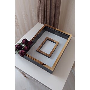 30x40 Cm Siyah-gold Fotoğraf Bölümlü Gül Saklama Anı Çerçevesi-6 Cm Anı Çerçevesi Gül Kutusu